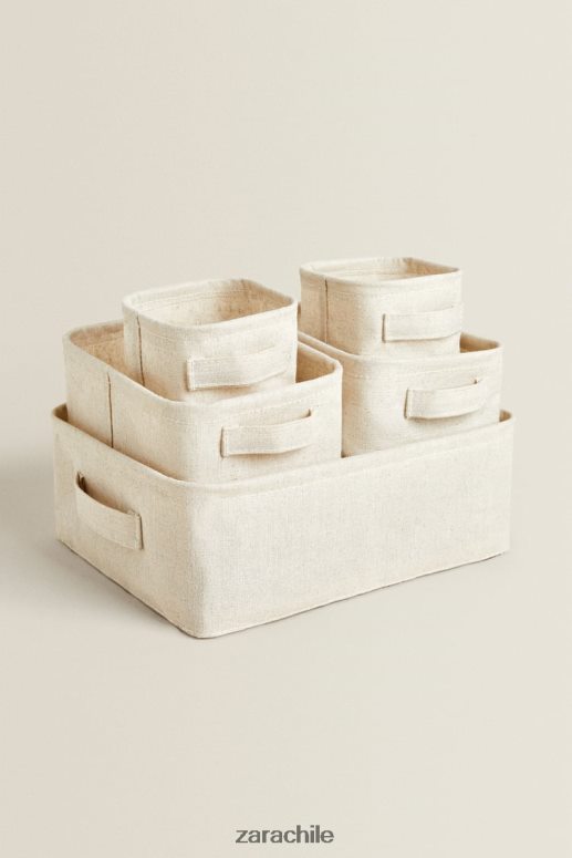 accesorios cl Zara unisexo caja organizadora de algodon y lino beige claro JJ06N41712