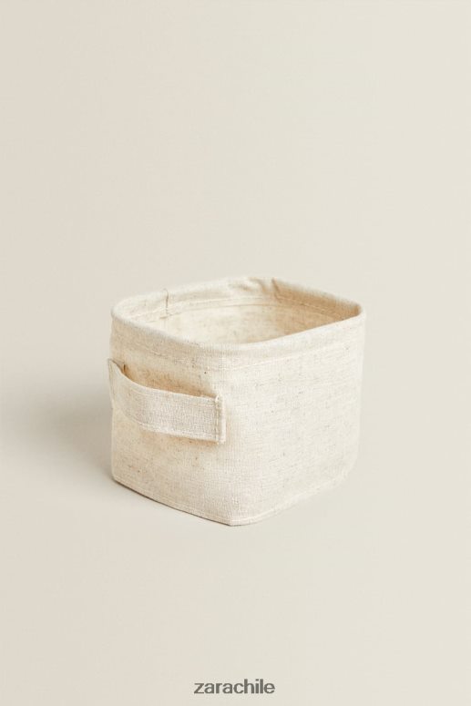 accesorios cl Zara unisexo caja organizadora de algodon y lino beige claro JJ06N41712