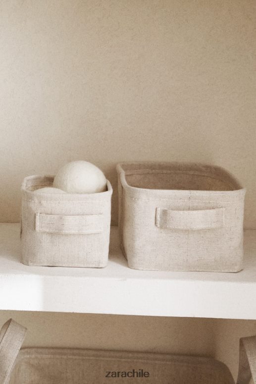 accesorios cl Zara unisexo caja organizadora de algodon y lino beige claro JJ06N41712