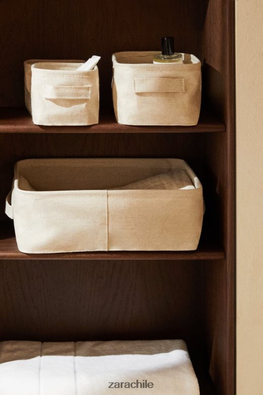 accesorios cl Zara unisexo caja organizadora de algodon y lino beige claro JJ06N41712