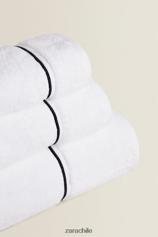 accesorios cl Zara unisexo toalla con ribete bordado negro JJ06N41728