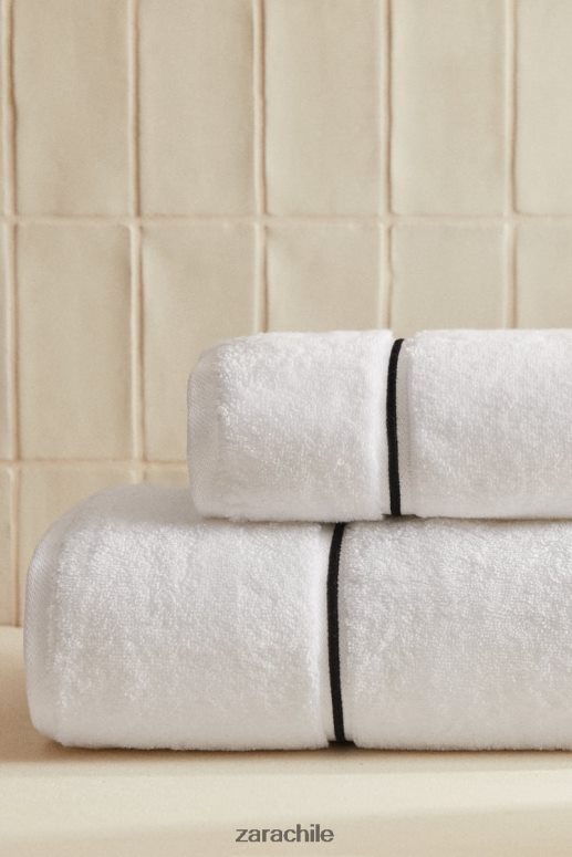 accesorios cl Zara unisexo toalla con ribete bordado negro JJ06N41728