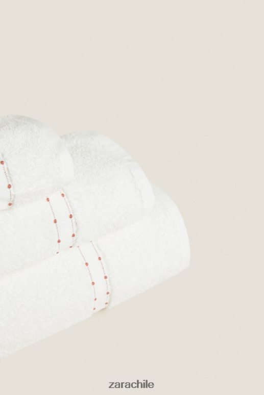 accesorios cl Zara unisexo toalla de algodón con borde bordado ostra blanca JJ06N41705