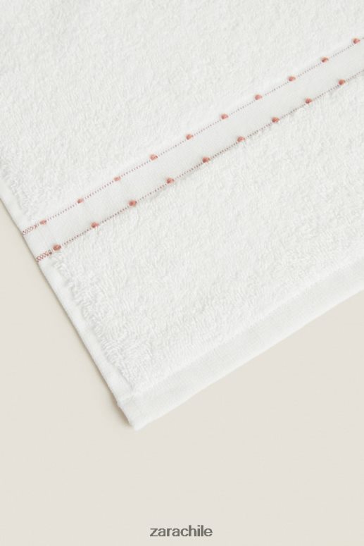 accesorios cl Zara unisexo toalla de algodón con borde bordado ostra blanca JJ06N41705