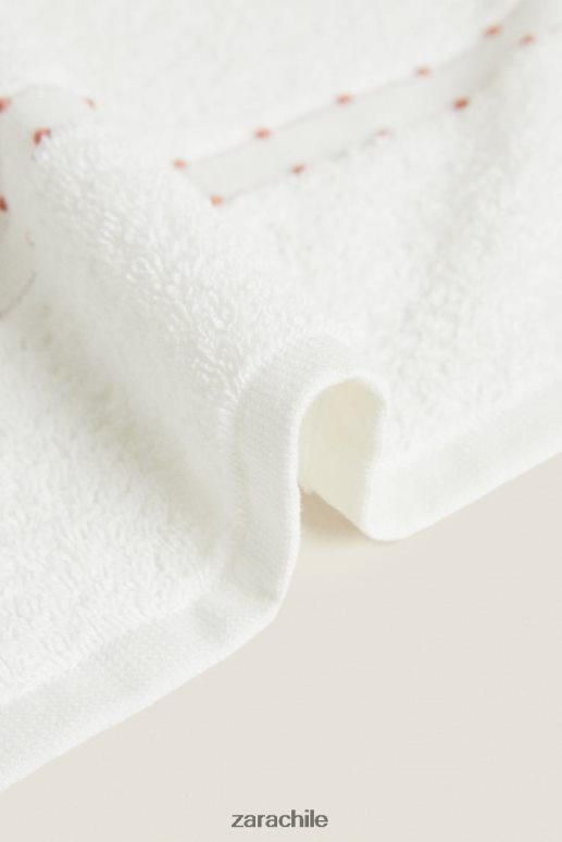 accesorios cl Zara unisexo toalla de algodón con borde bordado ostra blanca JJ06N41705