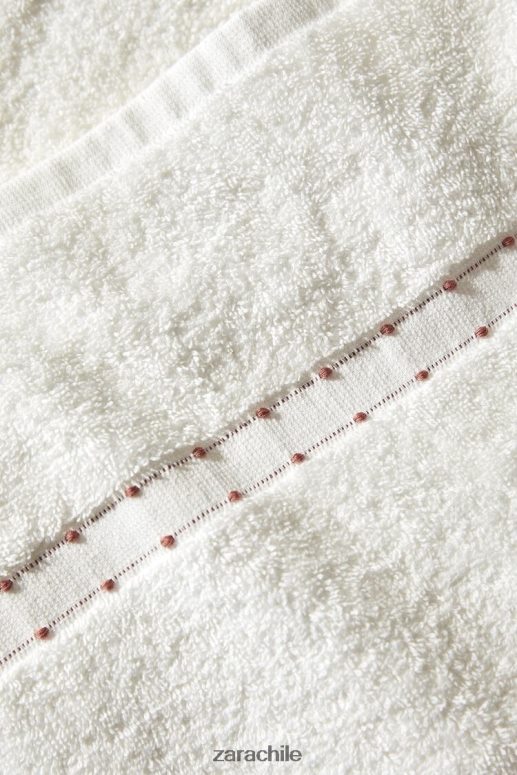 accesorios cl Zara unisexo toalla de algodón con borde bordado ostra blanca JJ06N41705