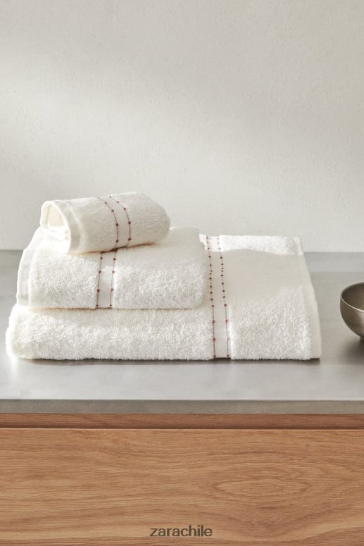 accesorios cl Zara unisexo toalla de algodón con borde bordado ostra blanca JJ06N41705
