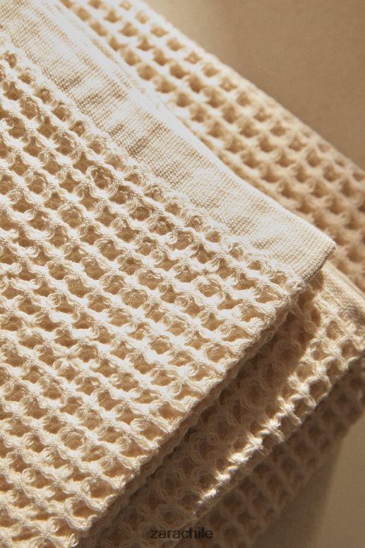 accesorios cl Zara unisexo toalla de algodón con textura tipo gofre beige claro JJ06N41721