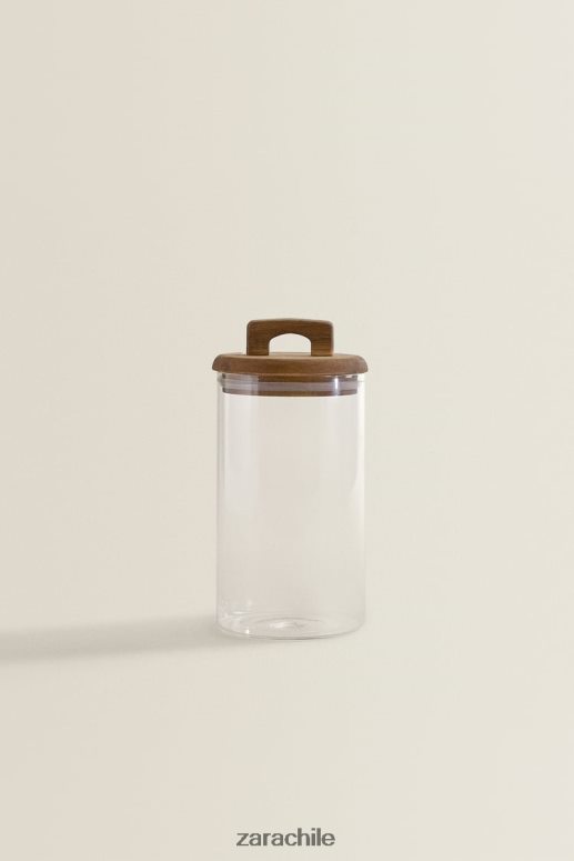 accesorios cl Zara unisexo Tarro de almacenamiento de madera y vidrio de borosilicato. beige claro JJ06N41685