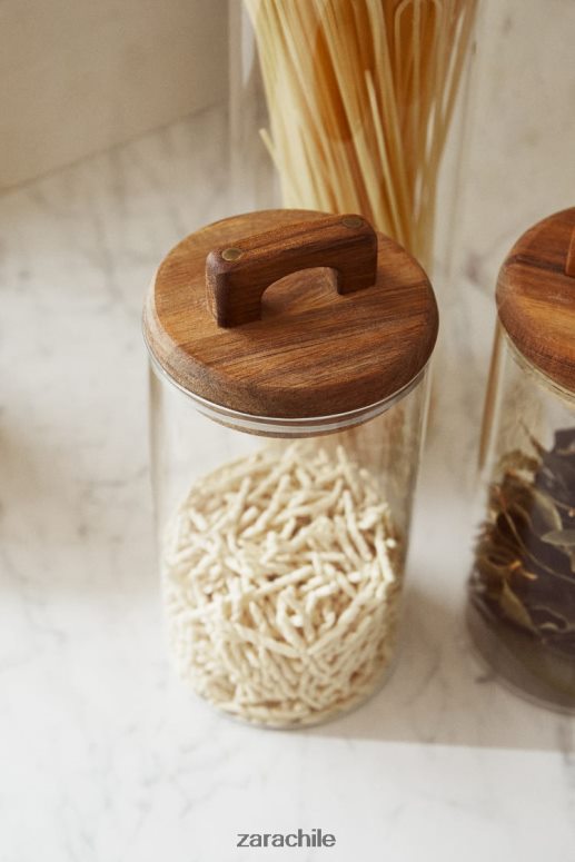 accesorios cl Zara unisexo Tarro de almacenamiento de madera y vidrio de borosilicato. beige claro JJ06N41685