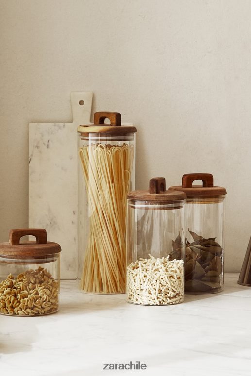 accesorios cl Zara unisexo Tarro de almacenamiento de madera y vidrio de borosilicato. beige claro JJ06N41685