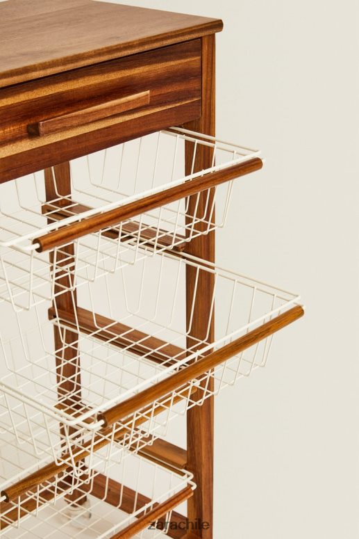 accesorios cl Zara unisexo muebles de almacenamiento de madera y metal con ruedas beige claro JJ06N41680