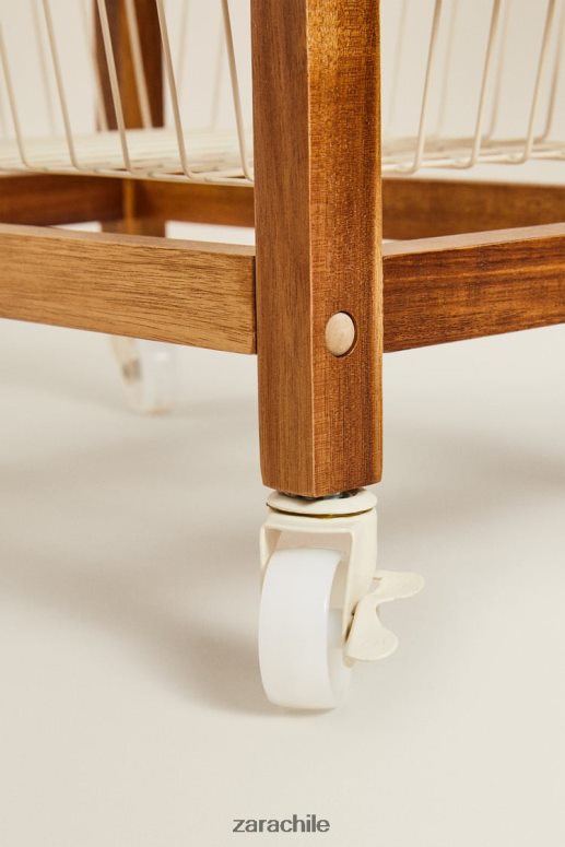 accesorios cl Zara unisexo muebles de almacenamiento de madera y metal con ruedas beige claro JJ06N41680
