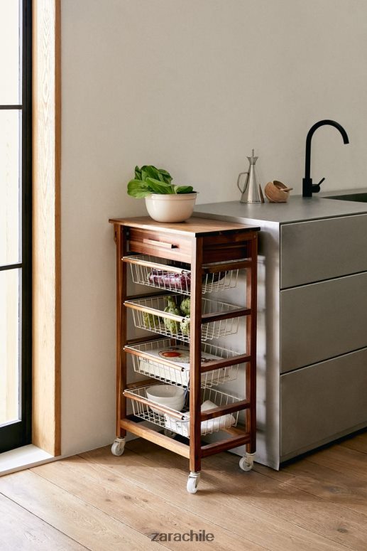 accesorios cl Zara unisexo muebles de almacenamiento de madera y metal con ruedas beige claro JJ06N41680