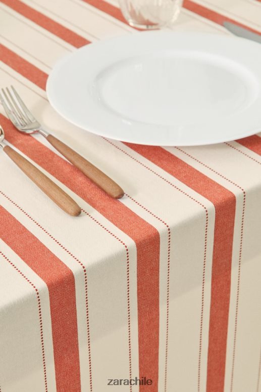 accesorios cl Zara unisexo mantel a rayas de hilo teñido ladrillo JJ06N41664