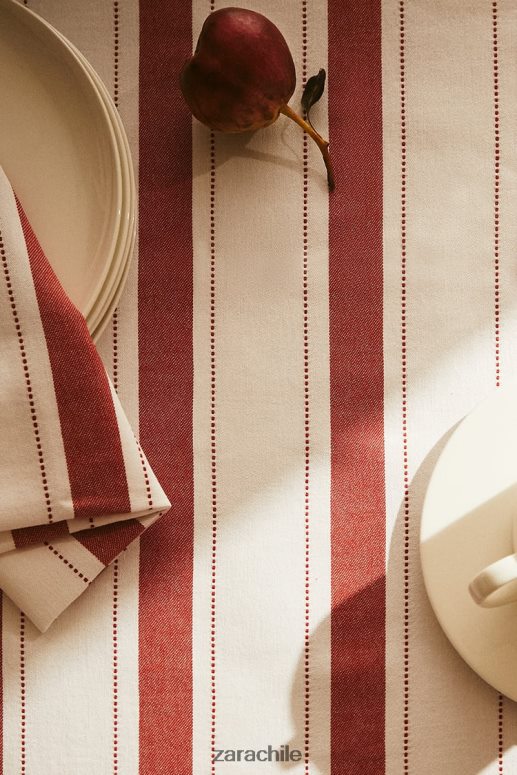 accesorios cl Zara unisexo mantel a rayas de hilo teñido ladrillo JJ06N41664