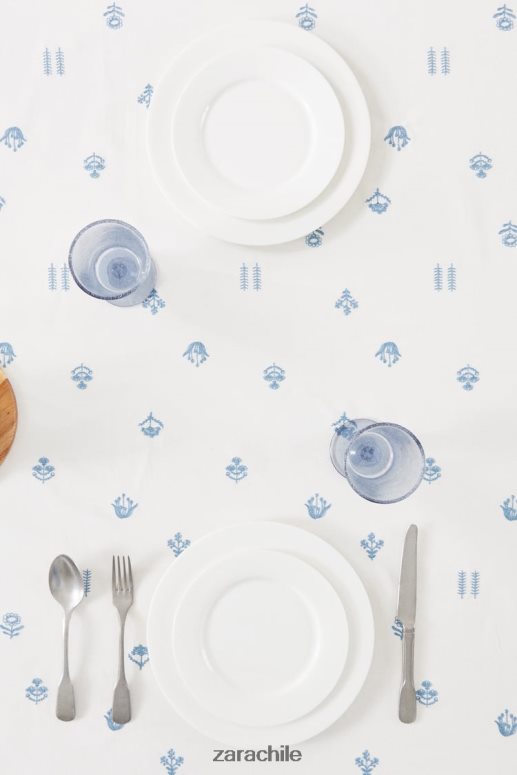 accesorios cl Zara unisexo mantel de flores bordadas azul JJ06N41676