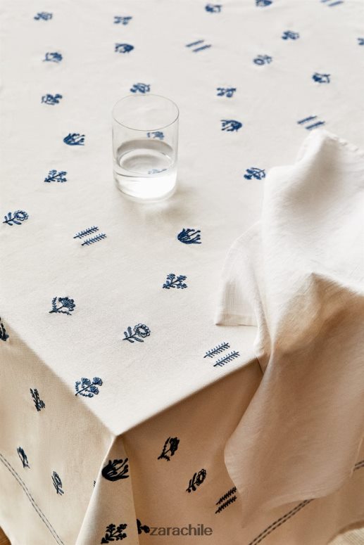 accesorios cl Zara unisexo mantel de flores bordadas azul JJ06N41676
