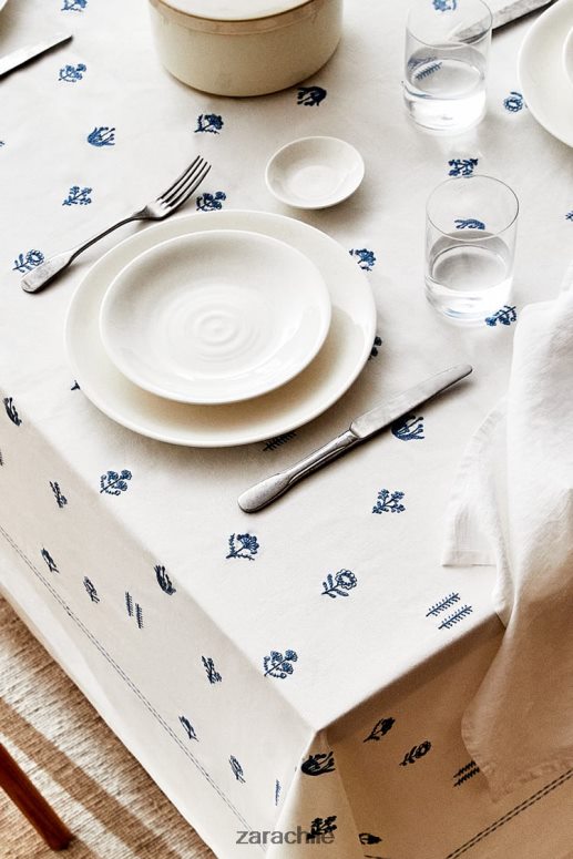 accesorios cl Zara unisexo mantel de flores bordadas azul JJ06N41676