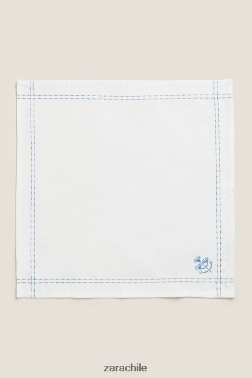 accesorios cl Zara unisexo servilleta con bordado floral azul JJ06N41677
