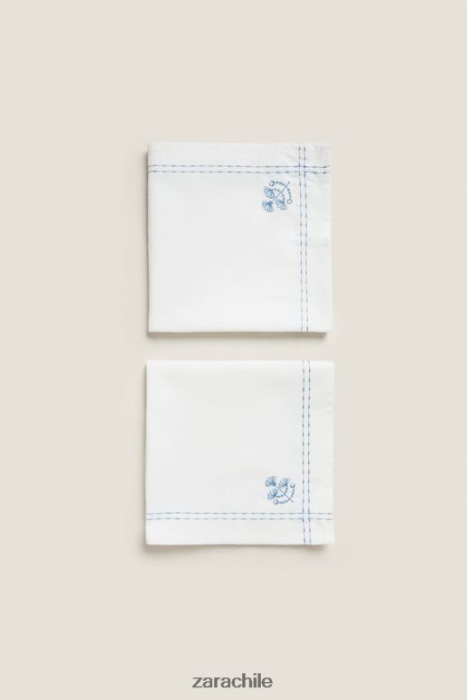 accesorios cl Zara unisexo servilleta con bordado floral azul JJ06N41677