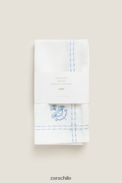 accesorios cl Zara unisexo servilleta con bordado floral azul JJ06N41677