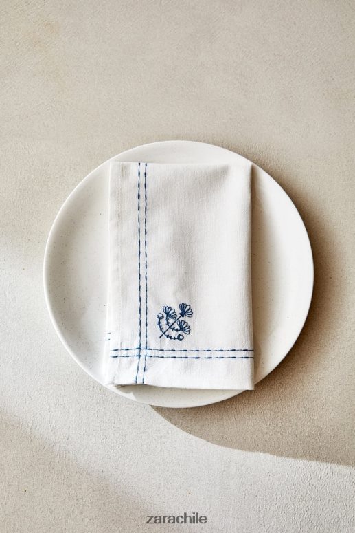 accesorios cl Zara unisexo servilleta con bordado floral azul JJ06N41677
