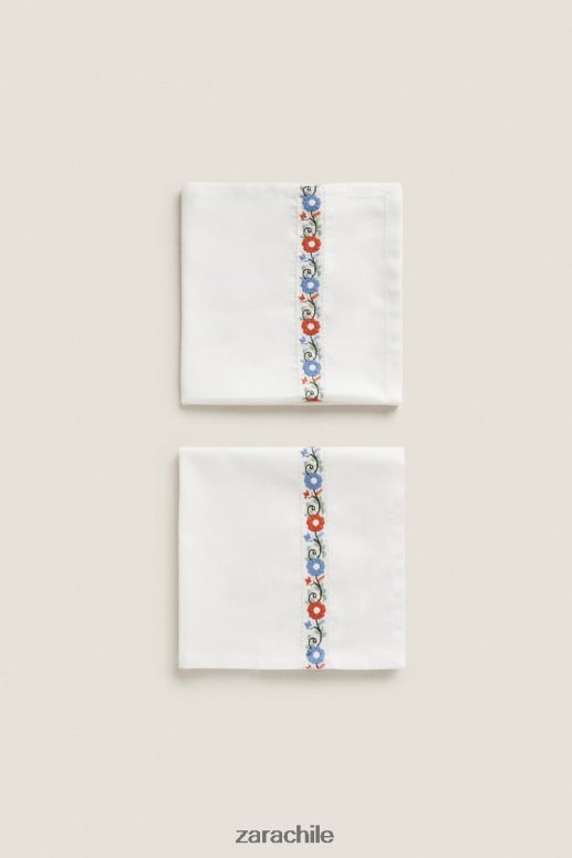 accesorios cl Zara unisexo servilletas de tela bordadas (paquete de 2) blanco JJ06N41663