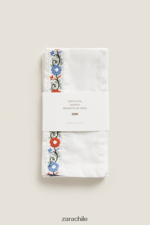 accesorios cl Zara unisexo servilletas de tela bordadas (paquete de 2) blanco JJ06N41663