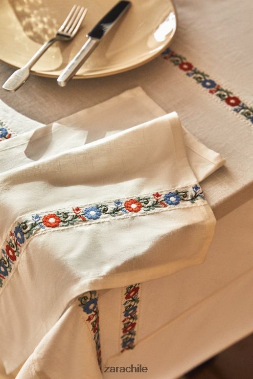 accesorios cl Zara unisexo servilletas de tela bordadas (paquete de 2) blanco JJ06N41663
