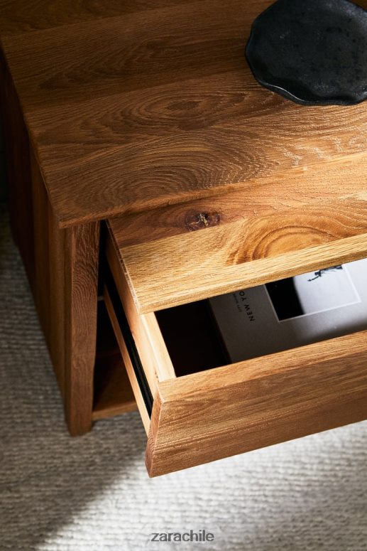 accesorios cl Zara unisexo mesita de noche de madera de roble beige claro JJ06N41628