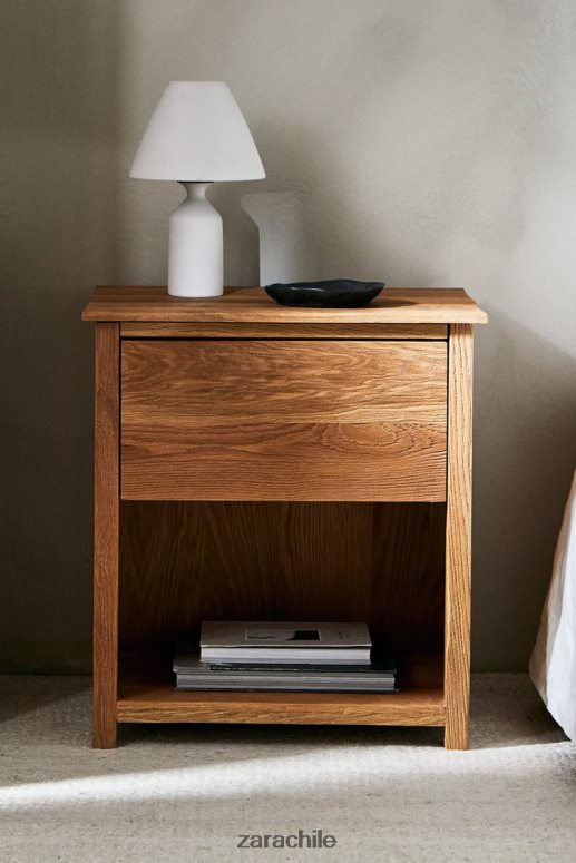 accesorios cl Zara unisexo mesita de noche de madera de roble beige claro JJ06N41628