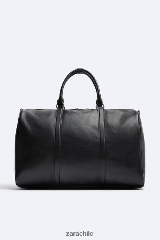 accesorios cl Zara hombres bolsa de lona de cuero suave negro JJ06N41349