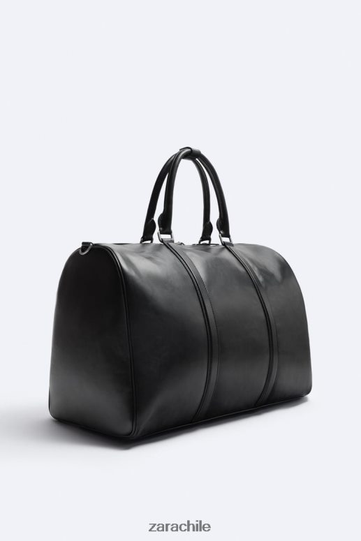 accesorios cl Zara hombres bolsa de lona de cuero suave negro JJ06N41349