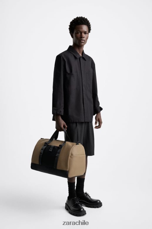 accesorios cl Zara hombres bolsa de lona de goma marrón arena JJ06N41299