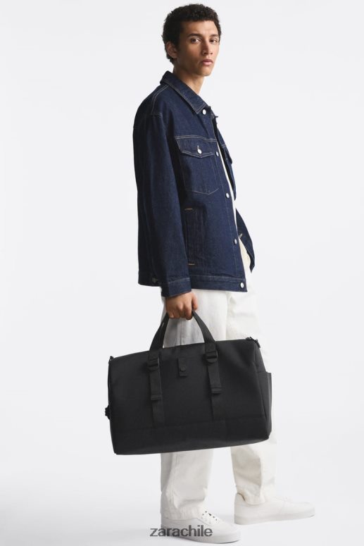 accesorios cl Zara hombres bolsa de lona de goma negro JJ06N41300