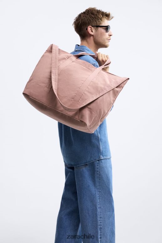 accesorios cl Zara hombres bolsa de lona rosa JJ06N41313