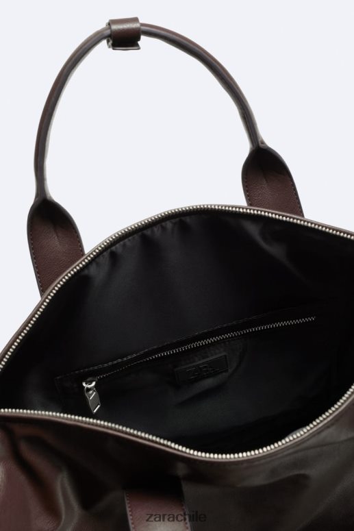 accesorios cl Zara hombres bolsa de lona suave marrón JJ06N41326