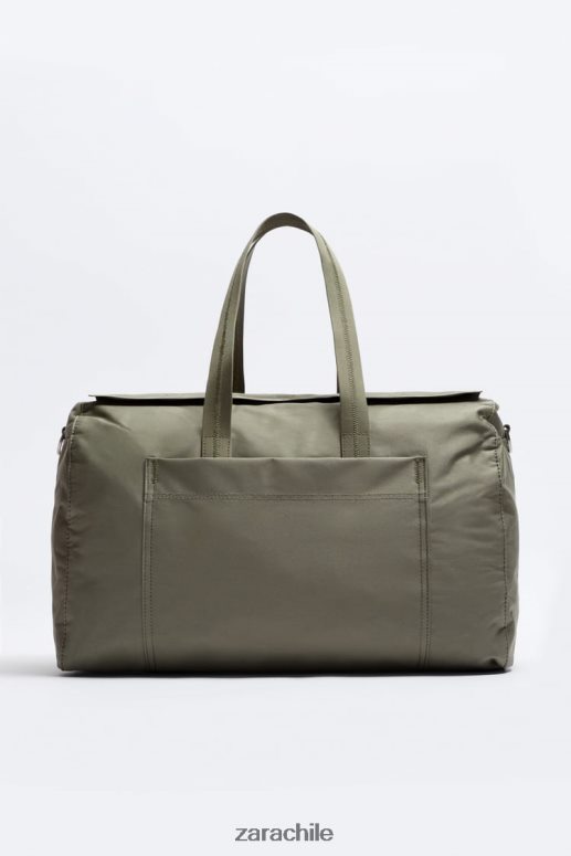 accesorios cl Zara hombres bolsa de lona verde caqui JJ06N41290
