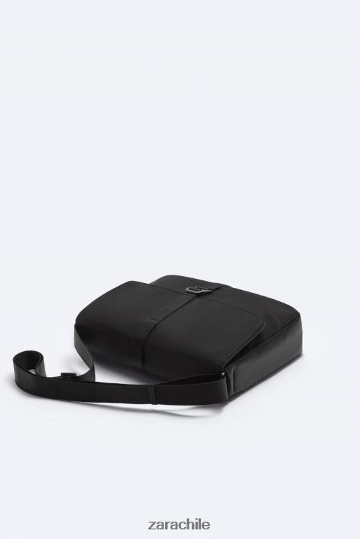 accesorios cl Zara hombres bolsa de mensajero de nailon negro JJ06N41303
