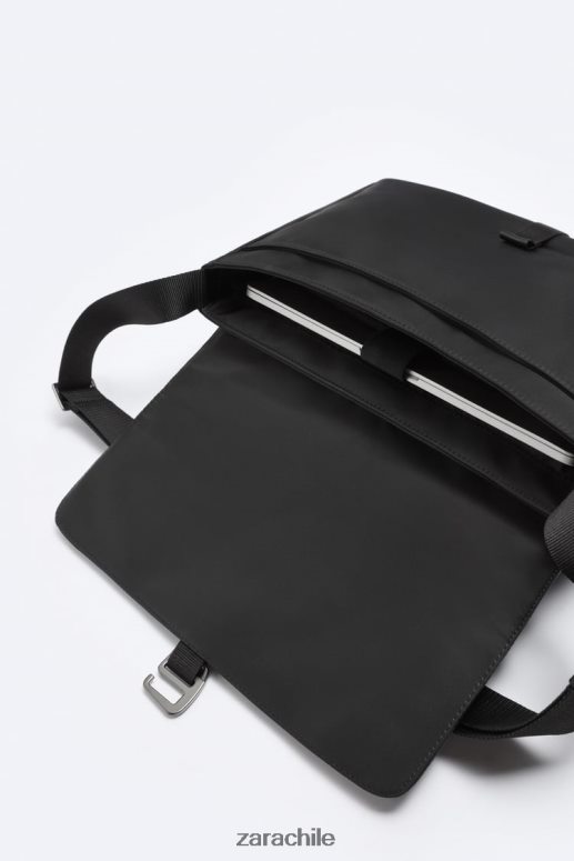 accesorios cl Zara hombres bolsa de mensajero de nailon negro JJ06N41303
