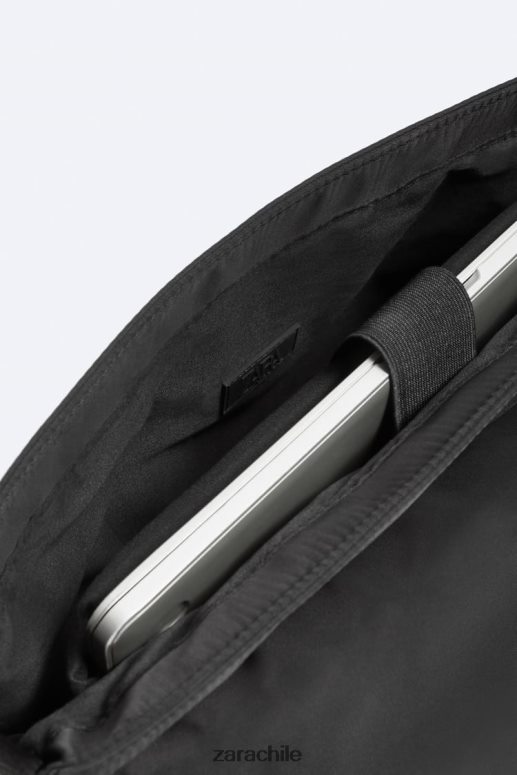 accesorios cl Zara hombres bolsa de mensajero de nailon negro JJ06N41303
