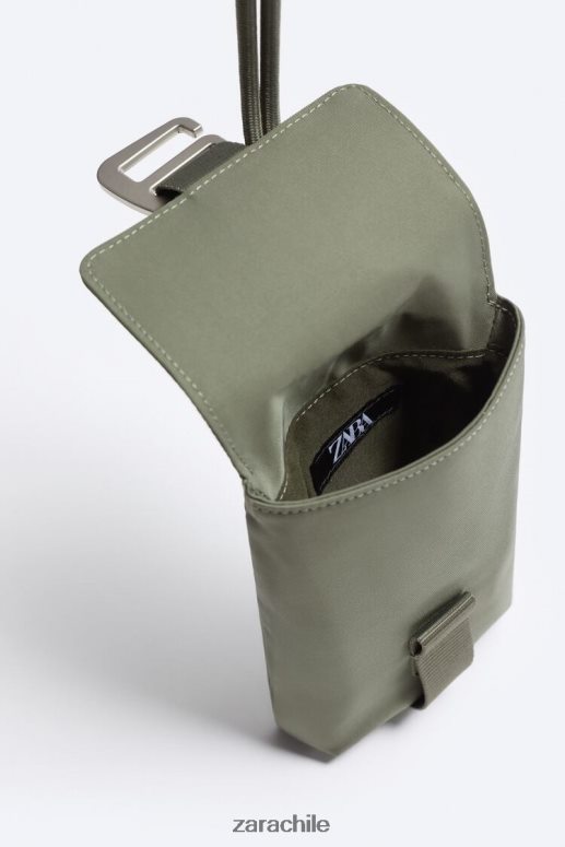 accesorios cl Zara hombres bolsa de nailon para teléfono verde caqui JJ06N41302