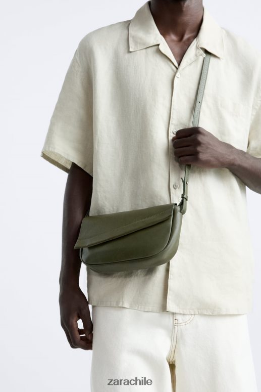 accesorios cl Zara hombres bolso bandolera de cuero verde JJ06N41330