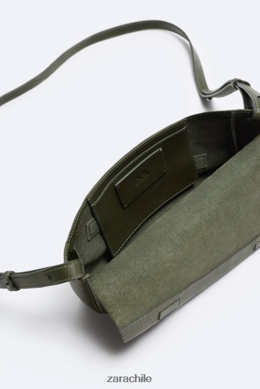 accesorios cl Zara hombres bolso bandolera de cuero verde JJ06N41330