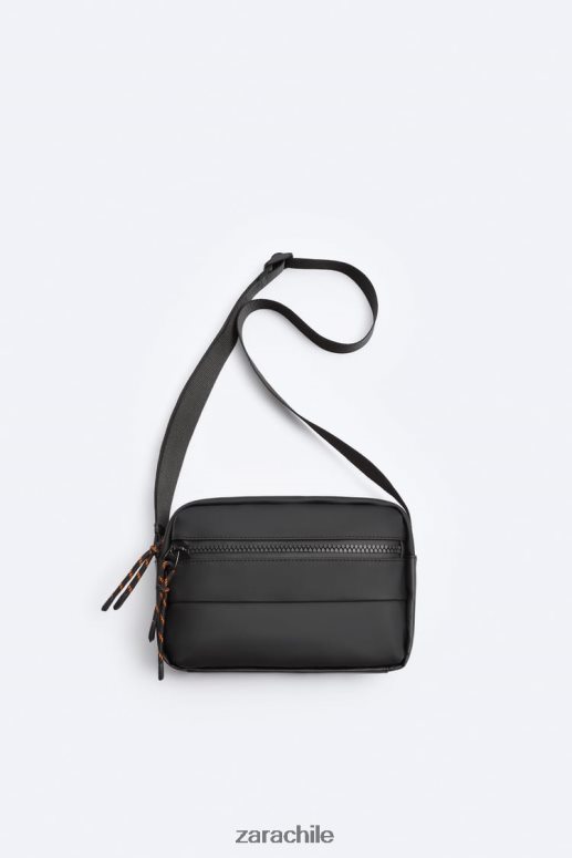 accesorios cl Zara hombres bolso crossbody engomado negro JJ06N41333