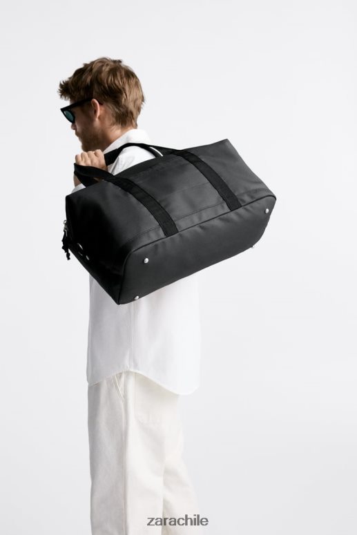 accesorios cl Zara hombres bolso de lona texturizado negro JJ06N41288