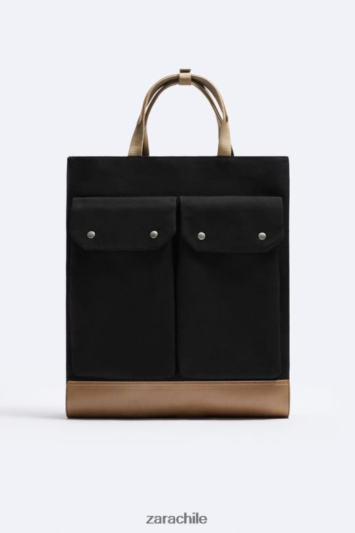 accesorios cl Zara hombres bolso shopper con múltiples bolsillos negro JJ06N41296