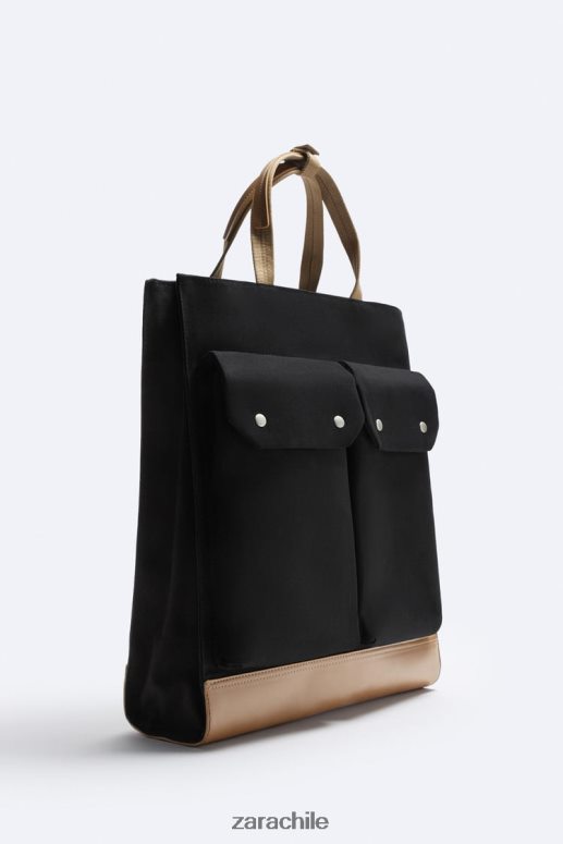 accesorios cl Zara hombres bolso shopper con múltiples bolsillos negro JJ06N41296