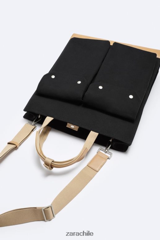 accesorios cl Zara hombres bolso shopper con múltiples bolsillos negro JJ06N41296